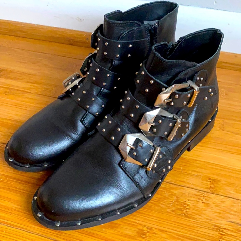 Black Italian Leather Ankle Booties with Hardware